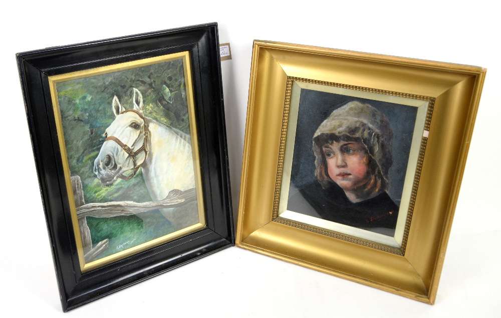 Late 19th century Pears print, a Sherbone watercolour of a horse and a portrait . - Image 2 of 2