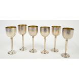 Set of six Russian silver 875 grade Vodka/spirit goblets with bright cut decoration 280 grams .