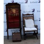 Mahogany display cabinet, American style rocking chair and an oak coal scuttle .