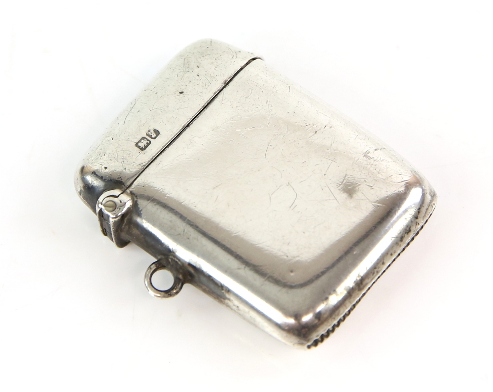 Plain silver vesta case by C and S Chester 1918.