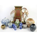 A quantity of ceramics, including: three large Japanese sometsuke dishes; six various Imari
