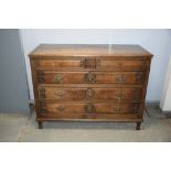 Amended description. Belgian carved oak chest of two short over three long drawers.. 134 cm wide x