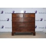 19th century mahogany straight front chest of two short over three long graduated drawers to bracket