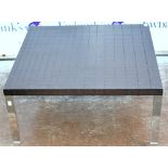 Poltrona Frau coffee table, with chrome legs and Wenge wood top in a square grid pattern, from the