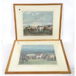 Six framed prints, mainly hunting scenes, and a Bryn Parry signed cartoon (7).