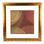 Abstract mix media, unsigned - 52 x 27 cm, Abstract print in red and gold, unsigned - 58 x 57 cm and