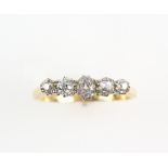 Edwardian diamond ring, set with five old cut stones in platinum and 18 ct yellow gold, total