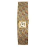 Beuche Girod, A Ladies tri colour gold dress watch, the signed square dial with silvered baton