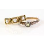 Victorian pearl set ring in 18 ct gold, hallmarked London 1880, ring size K-L, and another with a