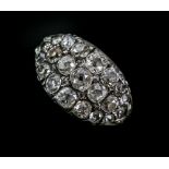 Antique three row old cut diamond ring, estimated total diamond weight 3.06 carats, mounted in 9