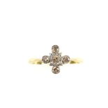 Edwardian cruciform ring set with peach coloured diamonds, in milgrain setting, 18 ct gold and