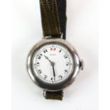 Birks A Gentleman's wrist watch, in silver case the white enamel circular dial with Arabic numeral