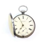 Late Victorian Thos Blundell Liverpool silver open faced pocket watch, enamel dial with Roman