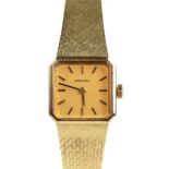 Zenith ladies gold dress watch, the square gilt dial with baton hour markers, fitted with a 17 jewel