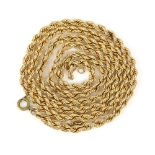 Long gold rope chain,chain stamped 18 ct, 72cm in length (bolt ring clasp not gold). CONDITION18