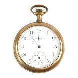 Elgin open faced pocket watch, enamel dial with Arabic numerals subsidiary dial and minute track, 15