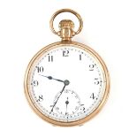 1920's Open faced pocket watch, enamel dial with Arabic numerals, subsidiary dial and minute