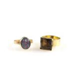 Contemporary square step cut Smokey quartz dress ring, mounted in 18 ct yellow gold, ring size L and