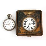 W H Benson split second chronograph pocket watch, in gunmetal case, Benson box, and a desk clock