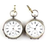 A silver open face pocket watch the enamel dial signed , John Hamilton & Co London with Roman