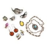 Mixed group of items, including silver rings, cufflinks, charms, earrings, graduated Anchor link