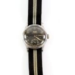 Vintage 1940's Tissot Aquasport gentleman's wrist watch, the matt black dial with gilt numerals, and