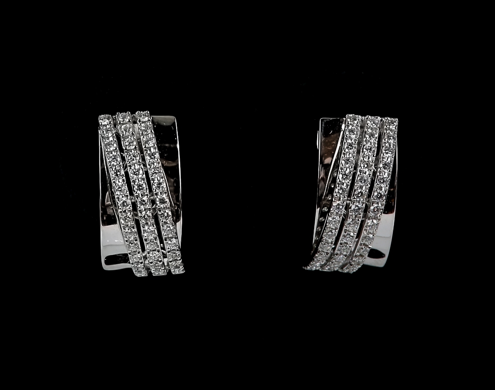 Diamond white gold earrings; each set with thirty-nine round cut diamonds set into three - Image 2 of 6