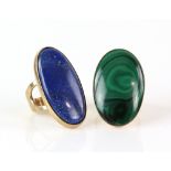 Two Vintage rings, one set with oval cabochon cut Lapis lazuli, ring size O and a similar