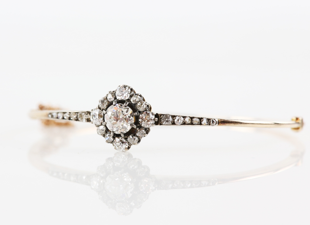 19th C diamond set bangle, central old cut diamond estimated at 0.80 carats, set in old and Rose cut - Image 6 of 8