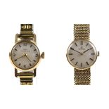 Omega Ladies gold dress watch the circular white dial signed and fitted with baton hour markers