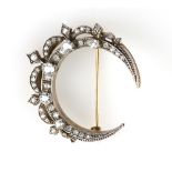 Antique diamond Crescent brooch, set with old cut diamonds, estimated total diamond weight 1.34