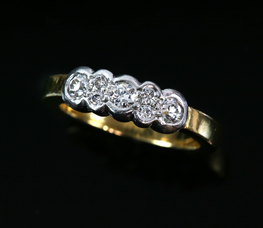 Modern diamond seven stone ring, estimated total diamond weight 0.30 carats, mounted in 18 ct, - Image 2 of 8