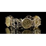 Sovereign set gold bracelet, flexible bracelet comprising four openwork links with three