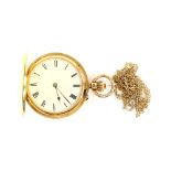 Late Victorian full hunter pocket watch, enamel dial with Roman numerals, minute track, mechanical