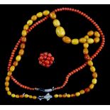 1920's graduated amber bead necklace, largest bead 1.7 x 1.2cm, strung without knots 55cm in length,
