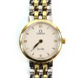 Omega De Ville, round dial with Roman numerals at 3,6, 9 and 12 o'clock, quartz movement, bi-