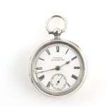 Late Victorian Open face pocket watch, enamel dial signed H Samuel, Roman numeral hour markers,