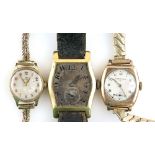 Omega ladies watch on chevron link bracelet, 9ct, a 1930's watch in 18 ct gold and a Longines 9 ct