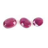 Three loose oval cut rubies, estimated weights 7.41 carats 4.92 carats and 4.40 carats. CONDITIONAll