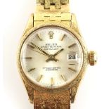 Rolex ladies gold Oyster Perpetual Datejust wristwatch,reference 6517 the silvered dial with baton