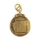 An unusual gold perpetual calendar pendant, ivy leaf engraved decoration, stamped 15 ct gold, makers