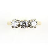 Three stone diamond ring, set with brilliant cut diamonds, total diamond weight estimated at 1.00