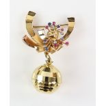 Vintage 1940's gold gem set brooch designed to hold a watch or pendant, set with round cut rubies,