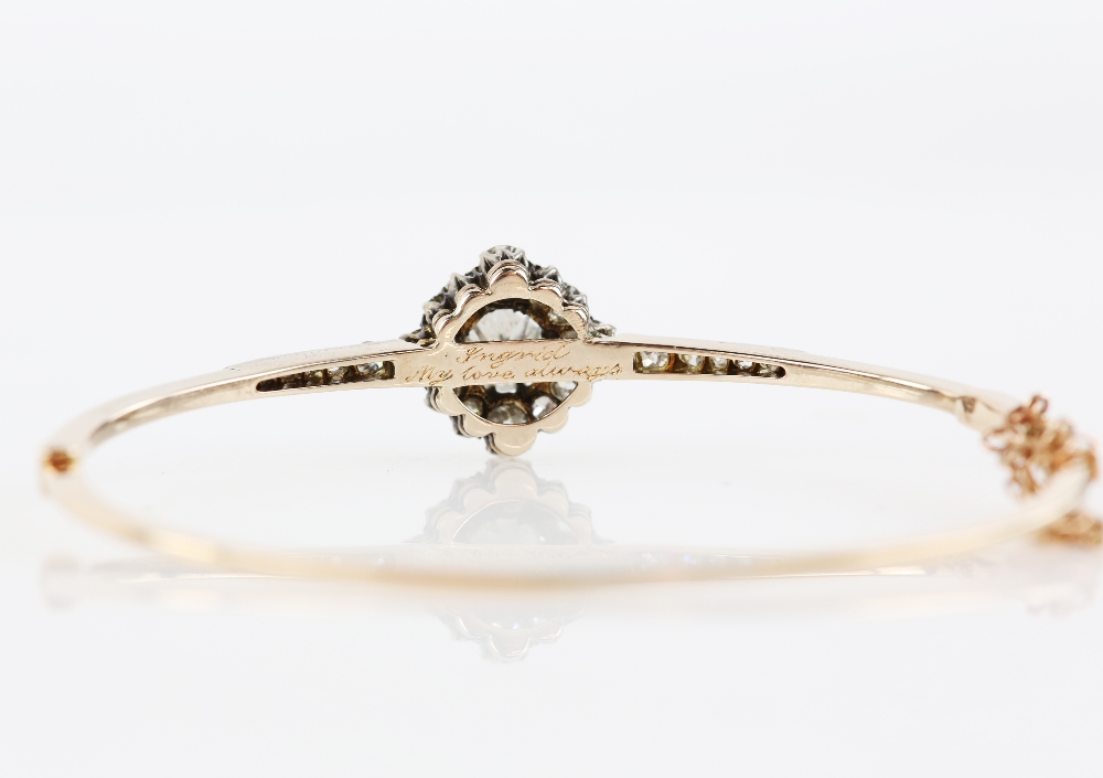 19th C diamond set bangle, central old cut diamond estimated at 0.80 carats, set in old and Rose cut - Image 3 of 8