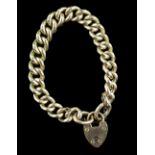 Edwardian gold bracelet, curb links each stamped 9 ct, with padlock heart clasp, hallmarked