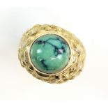 Vintage abstract design ring set with cabochon turquoise stone, hallmarked 14 ct, ring size M 1/