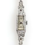 Art Deco Ladies diamond set cocktail watch, the platinum case set with Swiss cut diamonds, the