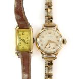 Winegarten ,A Ladies gold wristwatch with silvered dial ,Arabic numeral hour markers and