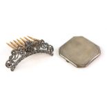 Antique cut steel mounted comb. Edwardian silver engine turned compact, hallmarked Birmingham 1914 ,