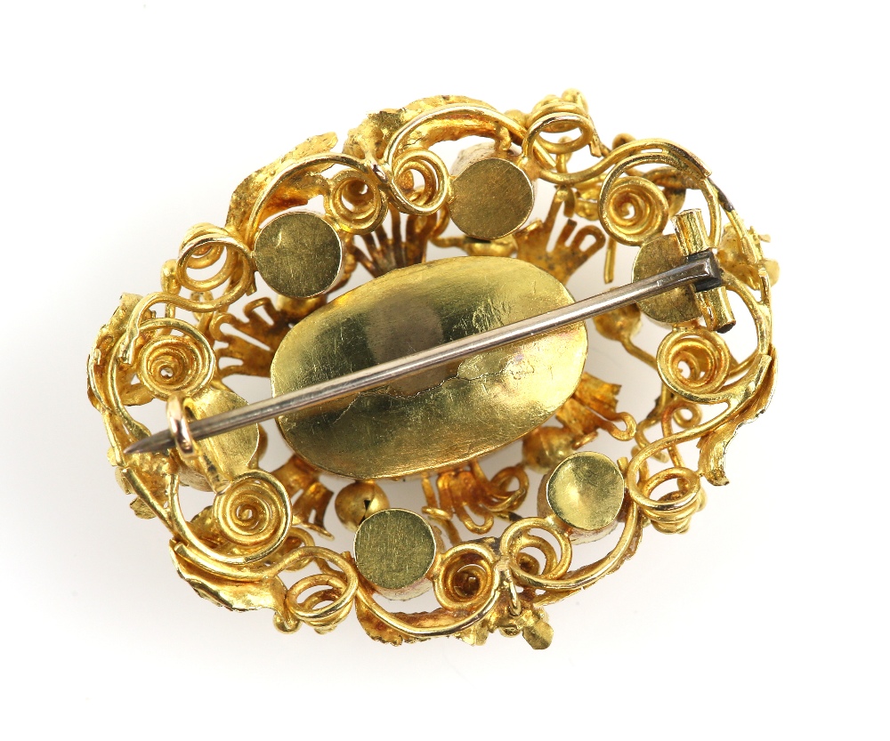 Regency floral brooch, set with foil backed central oval cut aquamarine and six round cut amethyst - Image 3 of 4